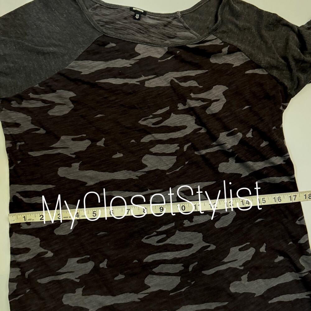 Shopbop Monrow Long Sleeve Black Camo Athleisure Top! Near New Mixed Media XS-S - Picture 6 of 8